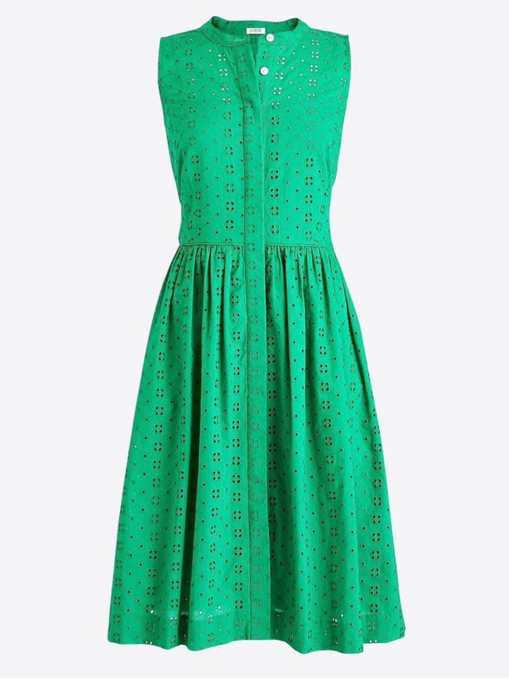 J. Crew Kelly Green Eyelet Sleeveless Cotton Midi Shirt Dress Women’s Size 10